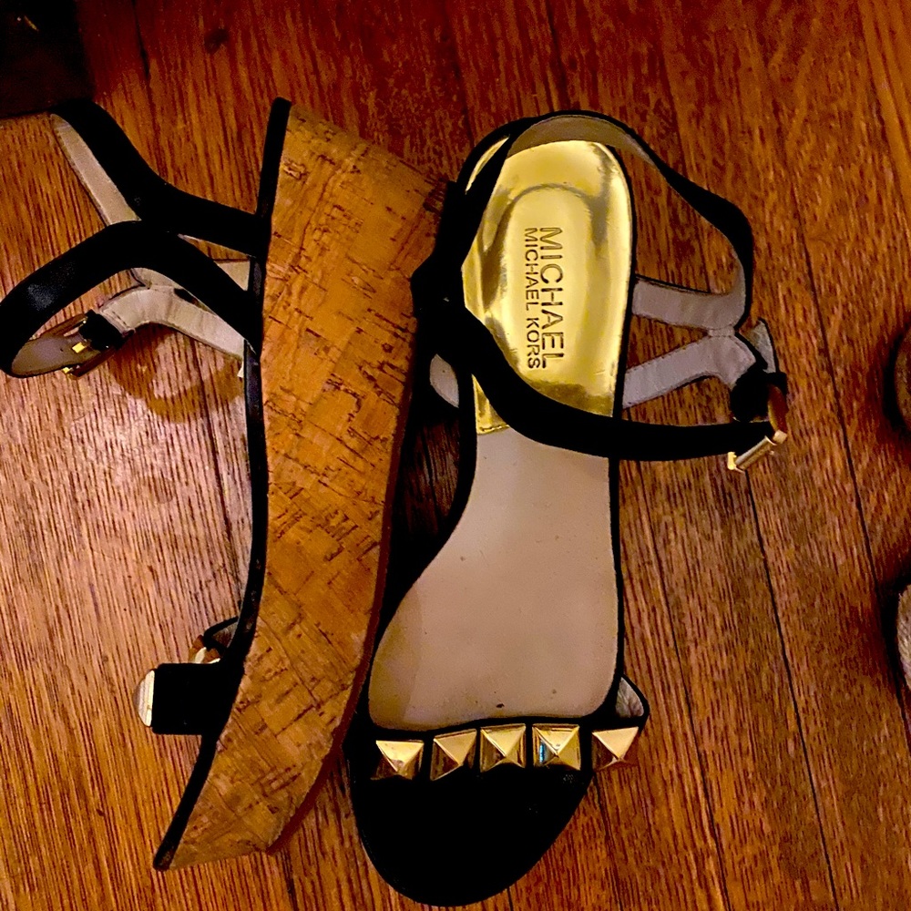 Michael Michael Kors black and gold cork platform